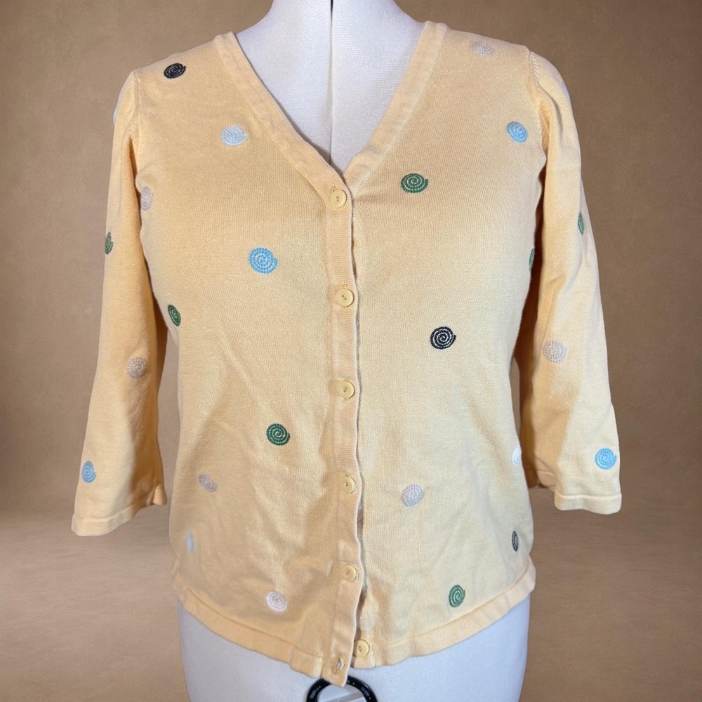 Yellow Cardigan Colorful Spiral Dot Embroidery 90s whimsy Cottagecore